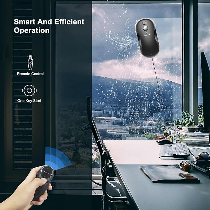 Tosima W3 Window Cleaning Robot - Dual Direction Auto-Spray Smart Window Cleaner with Triple Safety System, Smart Navigation, Remote Control, for All Smooth Surfaces, with 12 Rags, Black