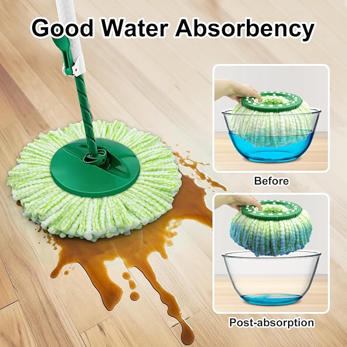Tornado Spin Mop Head Compatible with Libman 𝐓𝐨𝐫𝐧𝐚𝐝𝐨 Spin Mop System, Machine Washable & Reusable for Libman Mop Head Replacement Refill for Libman Tornado Mop Head (4 Pack Green & White)