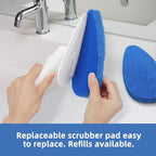 Qaestfy Shower Bathtub Tub Tile Scrubber Cleaning Brush with 51'' Handle, 5 Non-Scratch Scouring Pads, Adjustable Long Handled Scrub Brush for Cleaning Shower Bathroom Vessel Sinks Toilet Wall Floor
