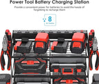 CCCEI Garage Tools Storage with Charging Station. Power Tool Battery Organizer Utility Shelf with Power Strip. 4 Drills Holder Wall Mount Rack, Black 4 Layer.