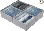 Qozary Pants Jeans Organizer for Closet, 4 Pack Drawer Organizers for Clothing, 5 Grids Wardrobe Clothes Storage for Deep Drawer, T-Shirts, Legging, Short