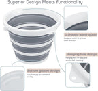 2 Pack Collapsible Bucket, 2.6 Gallon (10L) - Foldable Mop Bucket for House Cleaning, Car Washing, Camping - Portable Water Pail for Outdoor, RV, Travel (Grey, Round)