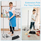 VOOWO Heavy Duty Broom and Dust pan Set, Stainless Steel Broom and Dustpan Set with Long Handle, Broom with Dustpan Set for Home Standing Dust Pan Indoor Outdoor Brooms Dustpan
