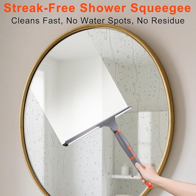 ITTAHO Shower Squeegee for Glass Doors, All-Purpose Anti-Slip Window Squeegee with 2 Blades, Window Cleaner Tool for Shower Doors, Windows, Bathroom and Car Windshields
