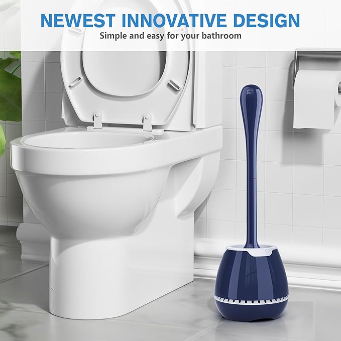 UPTRONIC Toilet Brush 2 Pack, Blue, Nylon Bristles, Ergonomic Handle, Ventilated Holder, Bathroom Cleaning