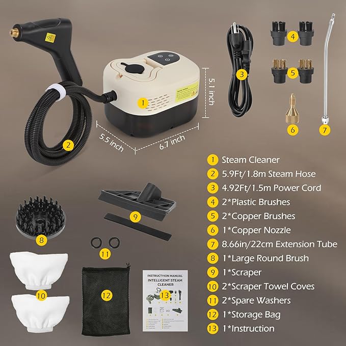 Dyna-Living Steam Cleaner 1500W Handheld Steamer for Cleaning Portable Car Steamer Cleaner, 221℉ High-Temp Steamer Cleaner for Home, Intelligent Touch Panel & Spray Gun Control