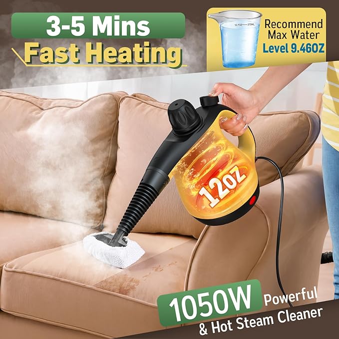 Multi-Surface Portable Steam Cleaner with 11Pcs Accessories, Chemical-Free Pressurized Steamer for Cleaning, Hand Held Steamer for Car, Furniture, Floor, Tile Grout and Home Use