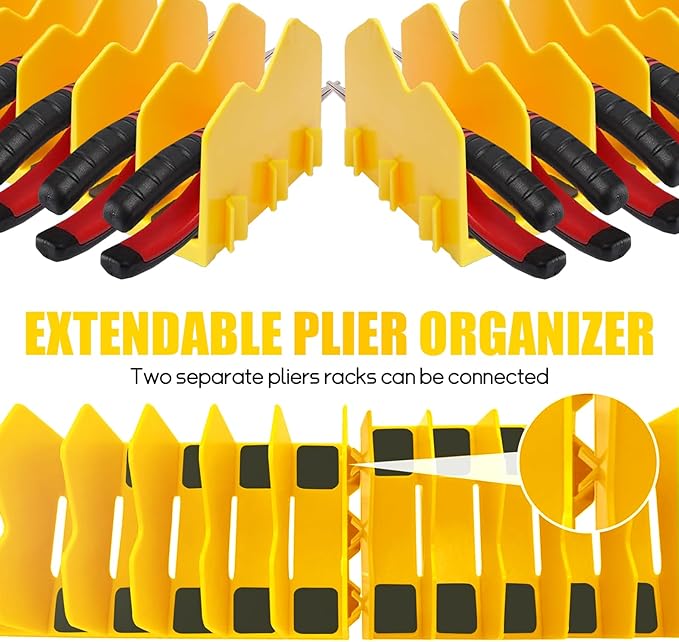 2 Pack Pliers Organizer Storage Rack, Plier Organizer for Toolbox Pliers Wrench Screwdriver, 20 Slots Tool Boxes Drawer Storage for Cutters Tools with Non-Slip Rubber Base,Yellow