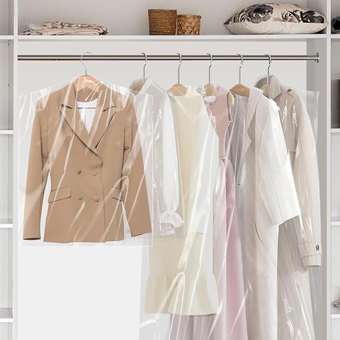 20 PCS 60 Inch Plastic Garment Bag, Dry Cleaner Bags Laundry Bags, Clear Hanging Clothing Covers for Long Dresses Skirt Coat Suit Shirt Jacket
