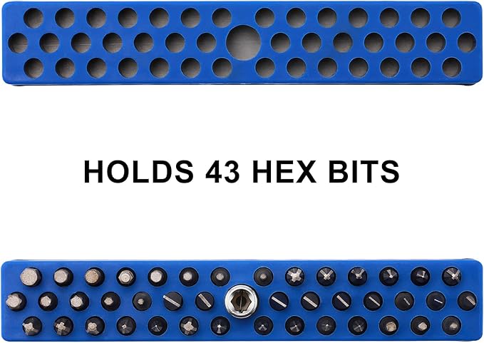Mayouko 1/4" Magnetic Hex Bit Holder Rack Organizer, 43 Holes, 1/4-Inch Drill Bit Holder, Red&Blue, 2 Racks, Magnetic Bit Holder with Magnet Base for Screwdriver Bits