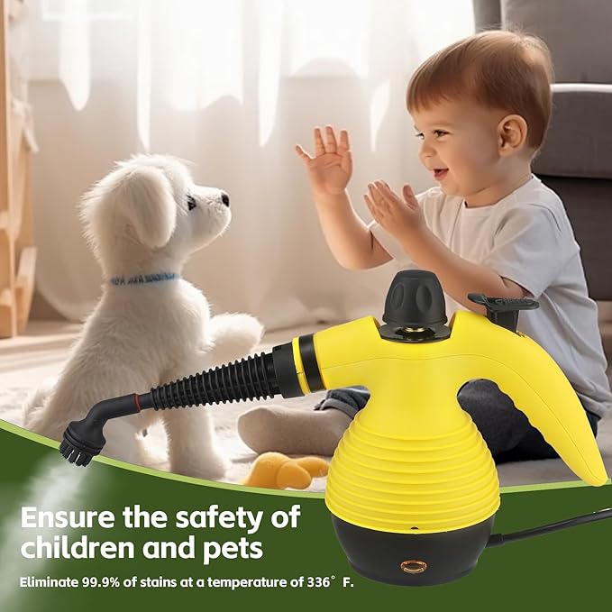 Steam Mop with Detachable Handheld Steam Cleaner,350ml 1050W Floor Steamer Cleaner for Home with 16 Accessory Kit, Multi-Purpose Steamer for Cleaning Floor, Tile, Windows, Couch, Grout,Dirt（yellow）