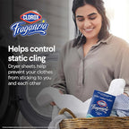 Clorox Fraganzia Fabric Softener Dryer Sheets, Wrinkle Reducing and Anti Static Laundry Dryer Sheets for Great Smelling Clothes, Softens Fabrics, Fresh Ocean Scent, 105 Count - 6 Pack