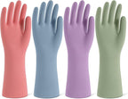 Rubber Cleaning Gloves for Dishwashing, 4 Pairs Reusable Kitchen Gloves for Washing Dishes and Household Cleaning, Colorful Dish Gloves with Flocked Lining and Non-Slip Grip, Pefect for Woman Men - S