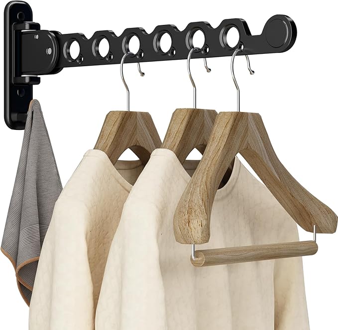 Danpoo Clothes Drying Rack Foldable Wall Mounted Laundry Drying Rack Clothing Coat Hanger Clothes Dryer Black