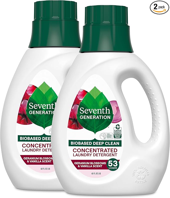 Seventh Generation Concentrated Laundry Detergent, Geranium Blossom & Vanilla, 40 oz, Pack of 2 (106 Loads), 40 Fl Oz (Pack of 2)