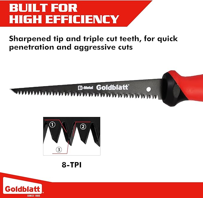 Goldblatt Drywall Saw – 6-Inch Jab Saws, Keyhole Saws with Soft Grip Handle, Hand Saw, Sheetrock Cutter, Wallboard Cutter with 8 TPI Bi-Metal Blade