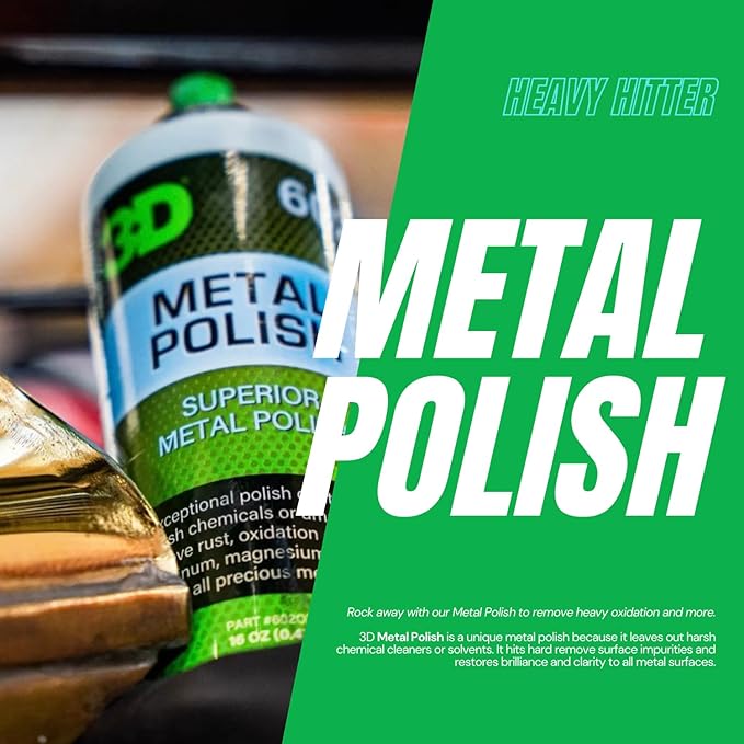 3D Metal Polish – Heavy Duty Car Metal Polish for Aluminum, Chrome, Brass, Copper, Silver – Removes Oxidation, Tarnish & Stains – 16oz – Made in USA