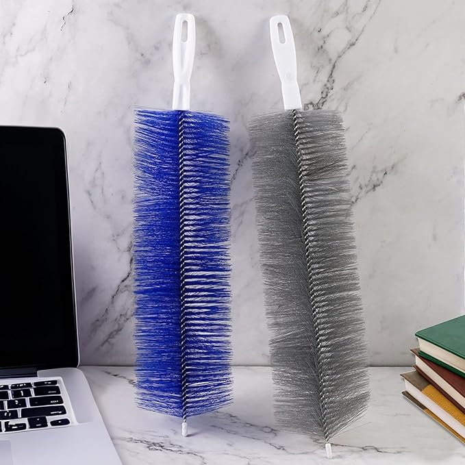 4 Pcs Cobweb Duster, Bendable Fan Cleaner Brushes Set Reusable, Plastic Microfiber Duster for Air Conditioning Shutters,Ceiling Fan, Blades, Curtains,Air Vents(Blue，Gray)