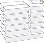 Criusia Drawer Organizer, 18 Pack Large Clear Plastic Kitchen Drawer Organizers Set, 6 Size Versatile Bathroom and Vanity Drawer Organizer Trays, Storage Bins for Makeup, Bedroom, Kitchen Utensils