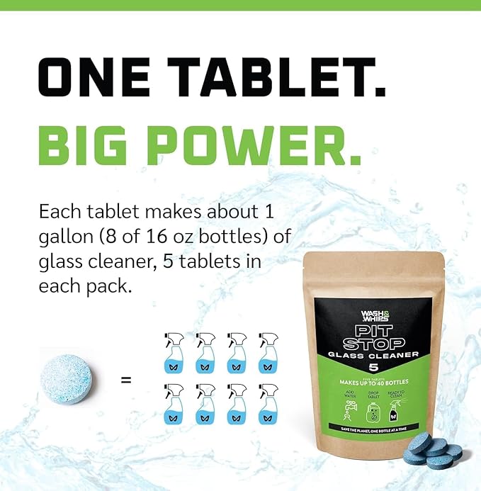 WASH&WHIPS Window/Glass Cleaner Refill Tablets - 75ct (Makes 75 Gal) - Streak-Free, Cleans Glasses, Windows, Windshields - Car, Office, Home & Kitchen
