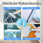 3 in 1 Window Cleaning Scraper，3 in 1 Spray Squeegee， Multifunctional Glass Cleaner Tool with Microfiber Pad for Home, Car, Mirrors, and Shower Surfaces (Blue)