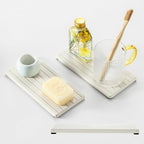 2 Pack Greige Bathroom Sink Vanity Trays, Diatomite Stone Kitchen Counter Caddy Dish Soap Dispenser Sponge Holder, Water Absorbing Mat Organizer for Plant,Cosmetic Bottle, Beige, 8"x3.8"