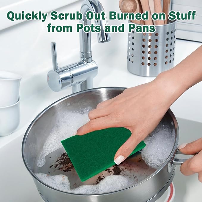 YoleShy 40 Pcs Scouring Pad, Dish Scrubber Scouring Pads,4 x 6 inch Green Reusable Household Scrub Pads for Dishes, Kitchen Scrubbers & Metal Grills