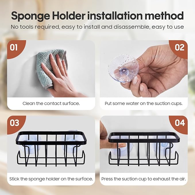 Kitchen Soap Dispenser Set with Instant Dry Tray & Sponge Holder,16 Oz Hand and Dish Soap Black Glass Dispenser Set,Stainless Steel Pump,Waterproof Labels,Luxury Soap Bottle for Bathroom