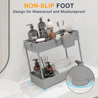 2 Pack Under Sink Organizer, Under Bathroom Cabinet Organizer with Hooks Hanging Cup, Multi-Purpose Storage Shelf for Kitchen Bathroom (Gray, XL)