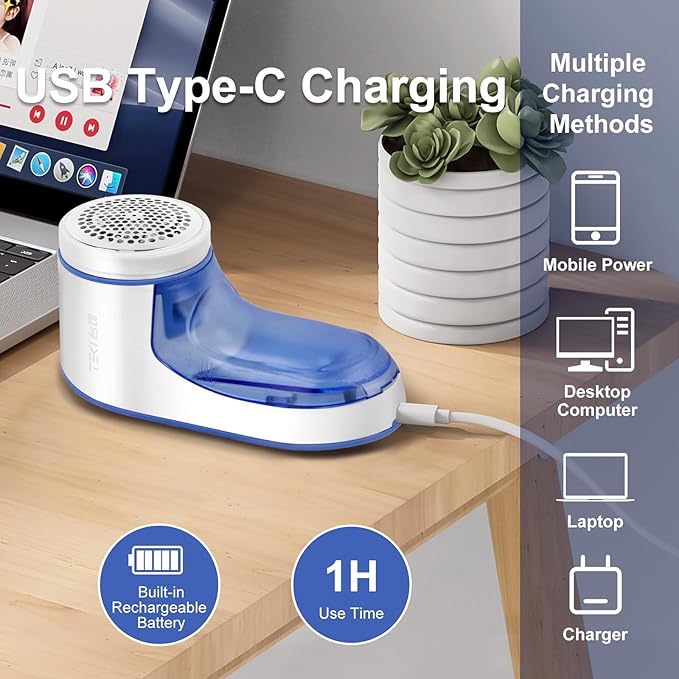 Fabric Shaver, Lint Remover for Clothes, 6 Leaf Blades, Rechargeable Clothes Shaver Pill Remover, Electric Sweater Defuzzer, Sweater Shavers to Remove Pilling, Couch, Fuzz, Furniture