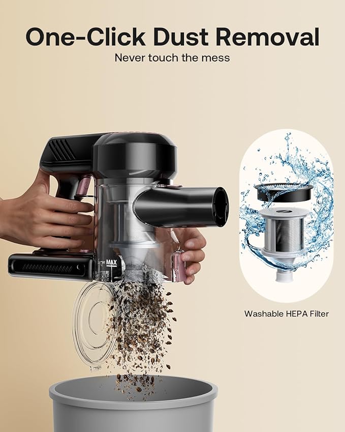 Cordless Vacuum Cleaner, 40Kpa 45Mins Vacuum Cleaners for Home, 8-in-1 Lightweight Stick Vacuum with Powerful Suction, Anti-tangle Wireless Vacuum for Carpet, Tile, Pet Hair, Hardwood Floors, Black