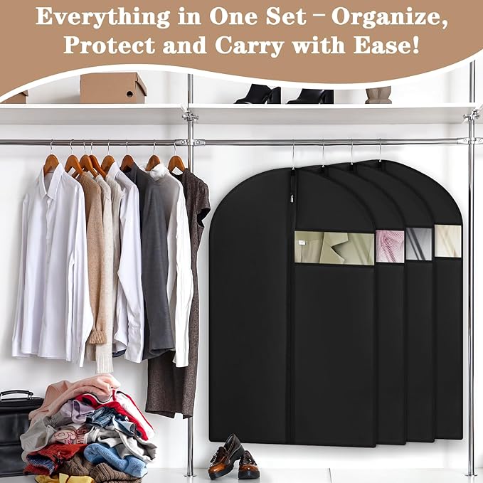 20 Pack Garment Bags for Hanging Clothes,Suit Bags For Closet Storage and Travel with Clear Window 40-inch Suit Garment Bag for Men Women Skirt Shirt Coat,Black
