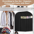 20 Pack Garment Bags for Hanging Clothes,Suit Bags For Closet Storage and Travel with Clear Window 40-inch Suit Garment Bag for Men Women Skirt Shirt Coat,Black