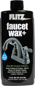 Flitz Faucet Wax Plus - 7.6oz Bottle of USA-Made, Water-Based Faucet Cleaner & Polisher for Water Stains, Fingerprints, & More - Metal Wax for Bronze, Nickel, Chrome, Brass - Granite Polish (1 Pack)