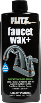 Flitz Faucet Wax Plus - 7.6oz Bottle of USA-Made, Water-Based Faucet Cleaner & Polisher for Water Stains, Fingerprints, & More - Metal Wax for Bronze, Nickel, Chrome, Brass - Granite Polish (1 Pack)