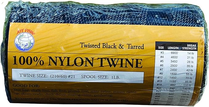Joy Fish TNTB-36 Black & Tarred Twisted Nylon Twine 1Lb Spool Sz 36