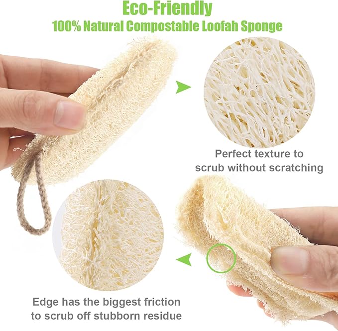 Natural Loofah Kitchen Sponges, 20 PCS Natural Sponge for Dishes, Cleaning, 100% Biodegradable Compostable Vegetable, Eco Friendly Sponges, Non-Scratch, No Odor Scrubber