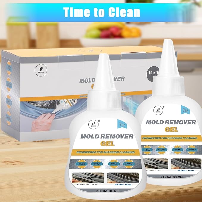 Mold Stain Remover Gel Kit - 14 FL Oz - 10 in 1 Premium Cleaning Set - Powerful Cleaner for Washing Machine, Tile, Shower, Kitchen Sink, Bathroom, Toilet - Cleaning Brushes, Cloth and Gloves