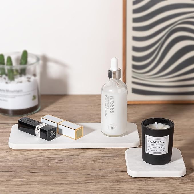 2 PCS Water Absorbing Stone Tray for Sink, Diatomite Bathroom Tray Quick Dry Dish Soap Holder Kitchen Sink Organizer for Modern Home Decor - White