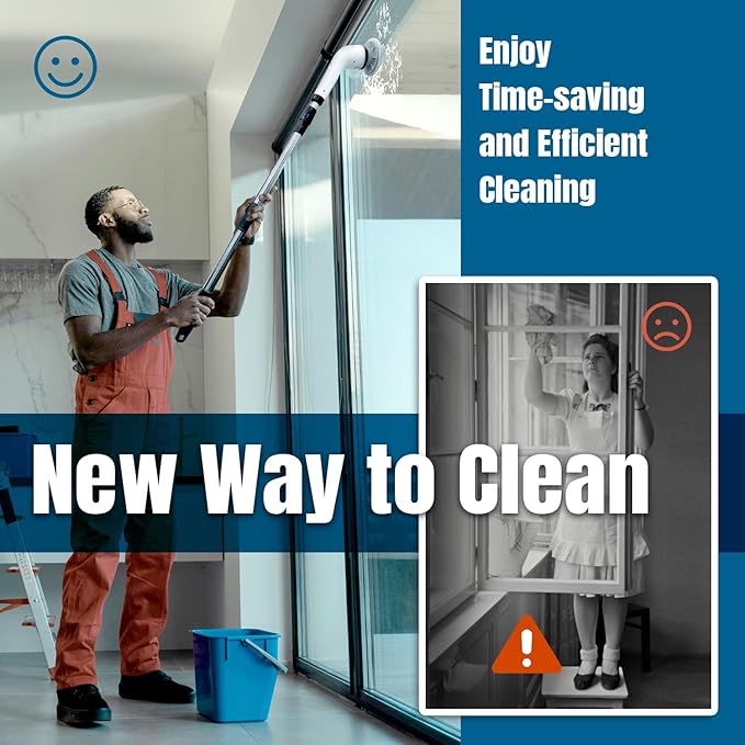 Electric Spin Scrubber, Cordless Cleaning Brush Scrubbe with Adjustable Handle and 8 Brush Heads,Two Speeds up to 450 RPM for Bathroom, Floor, and Sink Cleaning(Black)