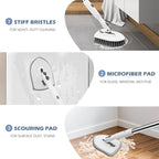 SetSail Floor Scrub Brush, 3-in-1 Tile Tub Floor Scrubber with 52-inch Adjustable Long Handle Shower Cleaner Brush and 4 Detachable Replacement Brush Heads for Cleaning Bathroom Tub Tile, White Grey