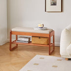 Wood Shoe Bench with Flip-Top Storage,2-Tier Entryway Shoe Bench,31.5in Shoe Rack with Cushion for Living Room,Cherry Wood Color YD-WD061C