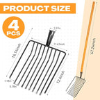 4 Sets Pitch Fork 10 Tines Wide Manure Fork with Long Handle Heavy Duty Muck Rake Broadfork Garden Tool for Gardening Horse Stall Picking up Manure Farm