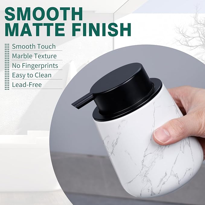 Bosilunlife Ceramic Foaming Soap Dispenser - 12 oz Marble Foam Hand Wash Dispenser Bathroom Countertop Soap Dispensers Kitchen Dish Soap Pump Dispenser Liquid Soap Dispenser for Bathroom