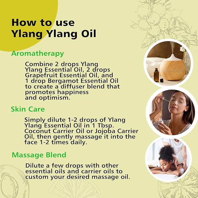 Ylang Ylang Essential Oil - Pure Organic Essential Oil for Skin & Hair Care, Massage, Diffuser, Spray, DIY Candles & Soap - 10mL