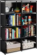 JIUYOTREE 5-Tiers Portable Bookshelf with Fabric Cloth at Back, 8 Cube Closet Storage Organizer Bookcase, Living Room,Study Room,Bedroom, Black