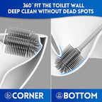Toilet Brush and Holder Set, Silicone Toilet Bowl Cleaner Brush Bristles, Bathroom and RV Cleaning Tools, Space Saving Toilet Scrubber, Wall Mountable. (Grey)