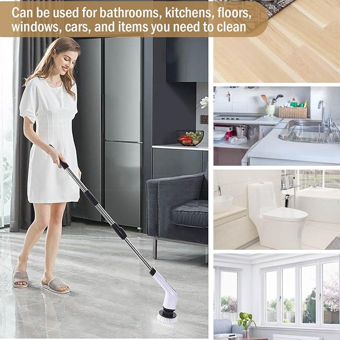 MGLSDeet Electric Spin Scrubber Rechargeable Cleaning Brush with 7 Replaceable Brush Heads, Cordless and Portable Power Scrubber, Electric Bathroom Scrubber for Cleaning Tile, Window, Floor, Tub, Car