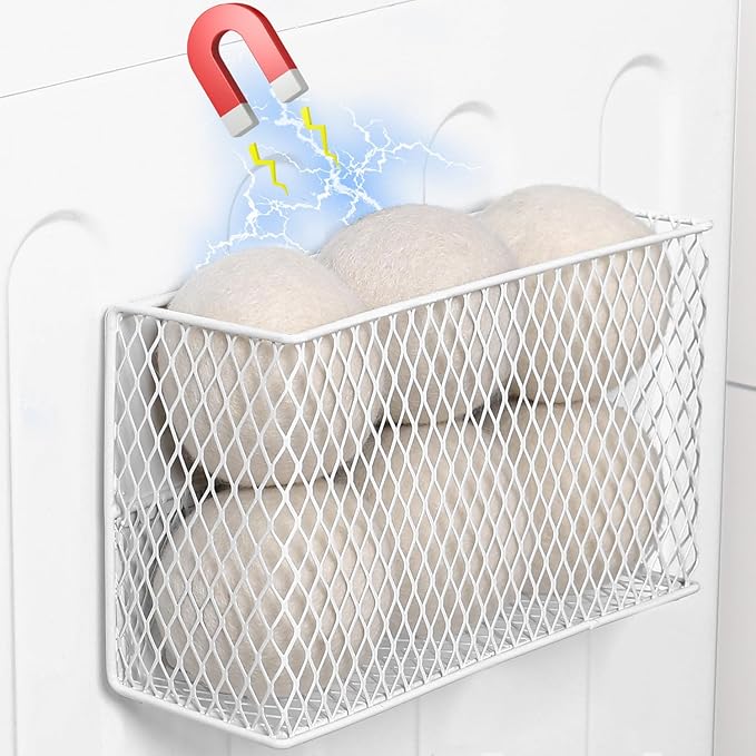 Magnetic Dryer Ball Holder For Laundry Room Organization And Storage, Metal Hanging Lint Bin Basket, Iron Mesh Dryer Ball Container Box Organizer