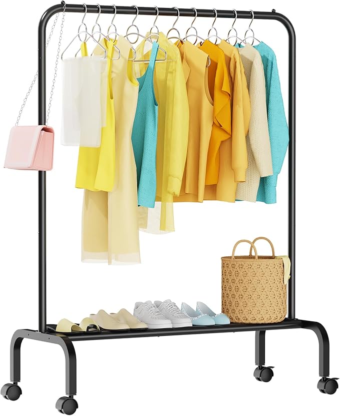 STARLATTA Rolling Clothing Racks for Hanging Clothes, Garment Rack for Clothes to Hang, Metal Portable Wardrobe Rack for Coats, Jackets, Shirts, Dress,Black